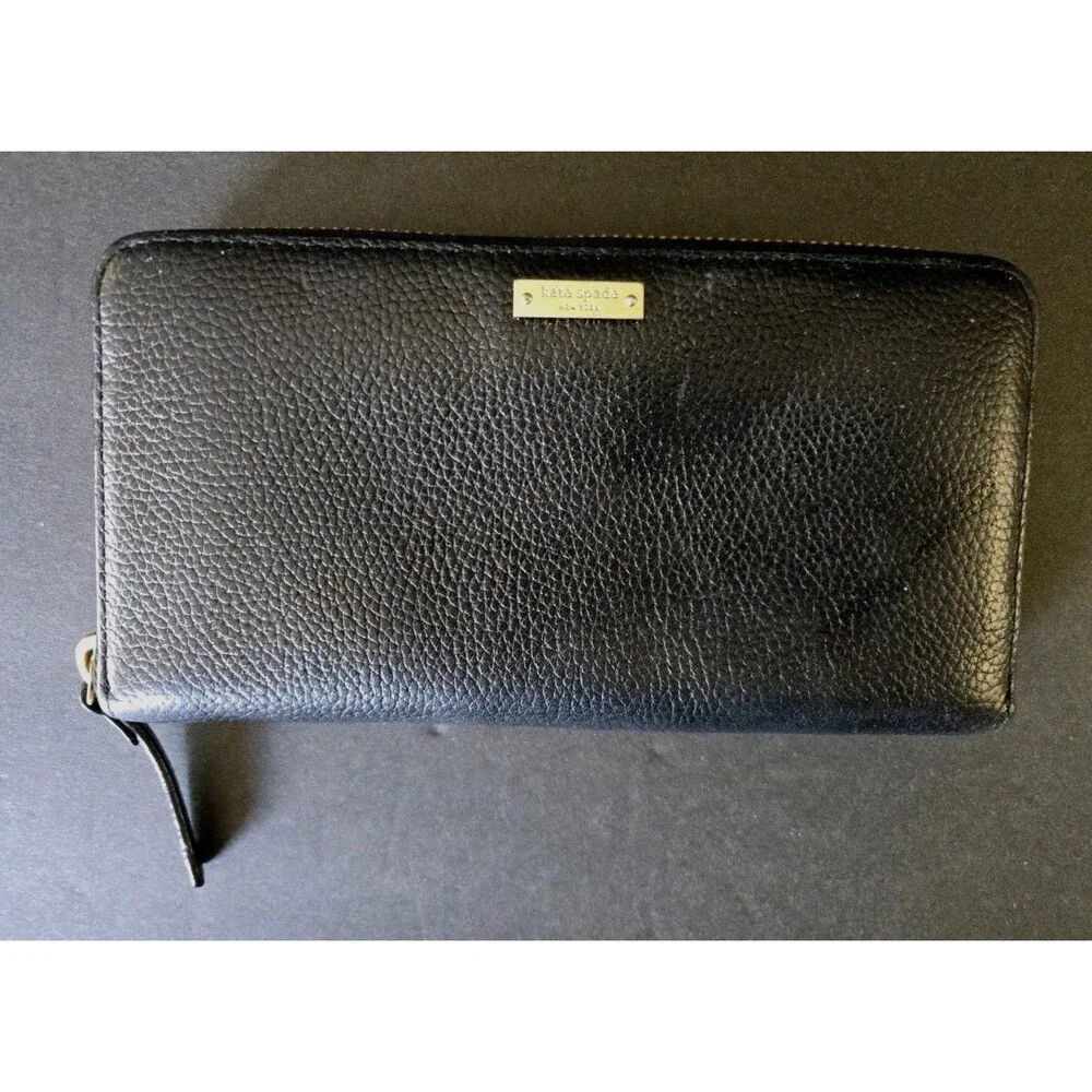Kate Spade New York Women’s Black Zip-Around Wallet Logo Zipper Card Slots